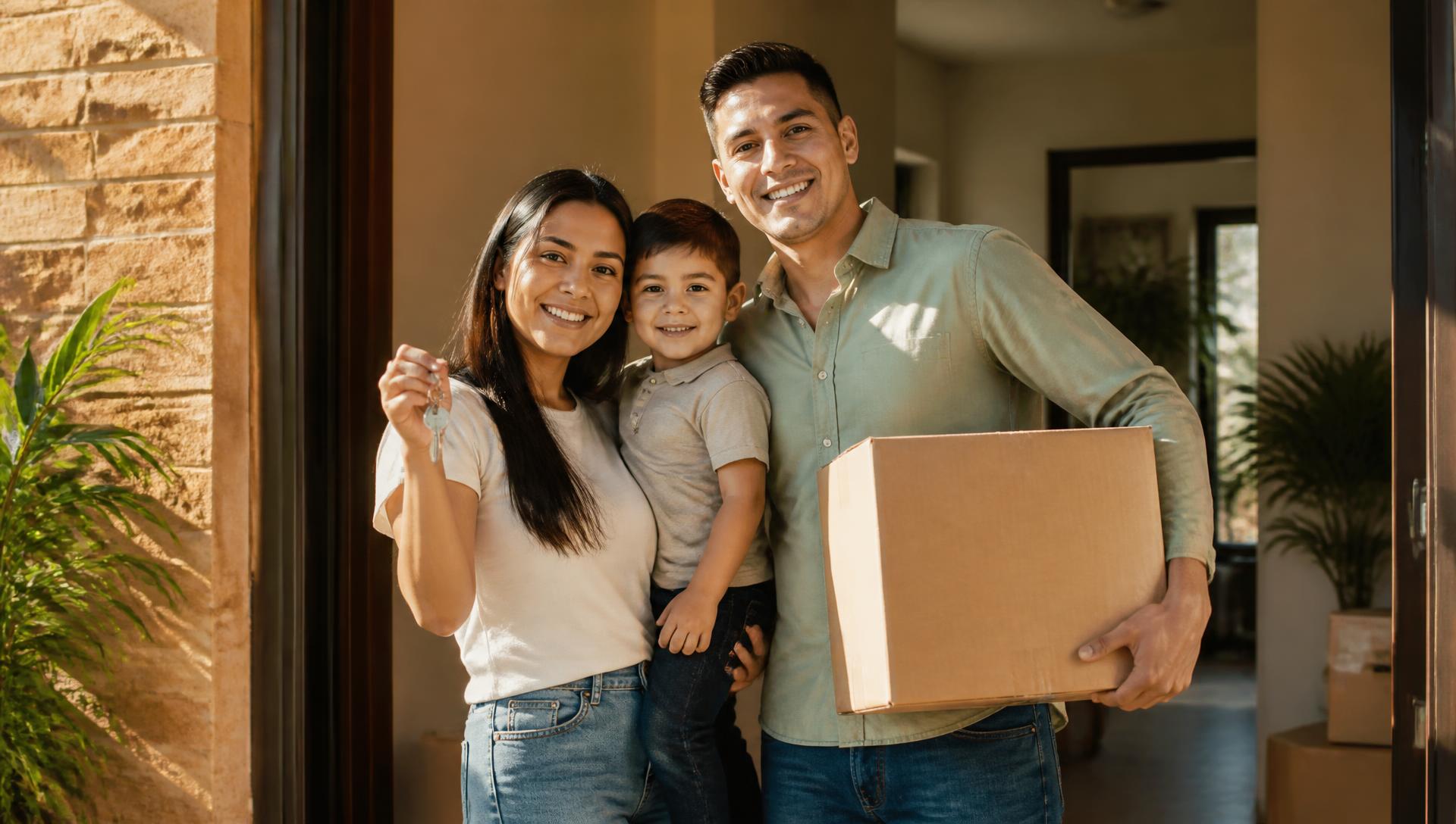 Familia recibiendo las llaves de su nuevo hogar